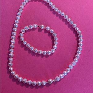 Pink Pearl Necklace and Bracelet Set